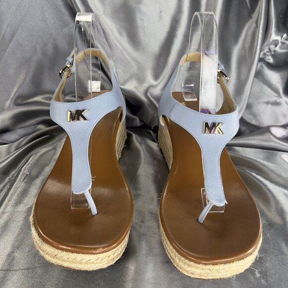 Michael Kors Laney Wedges Size 9 Leather Thong Espadrille Sandals Powder Blue💙 - Picture 3 of 17